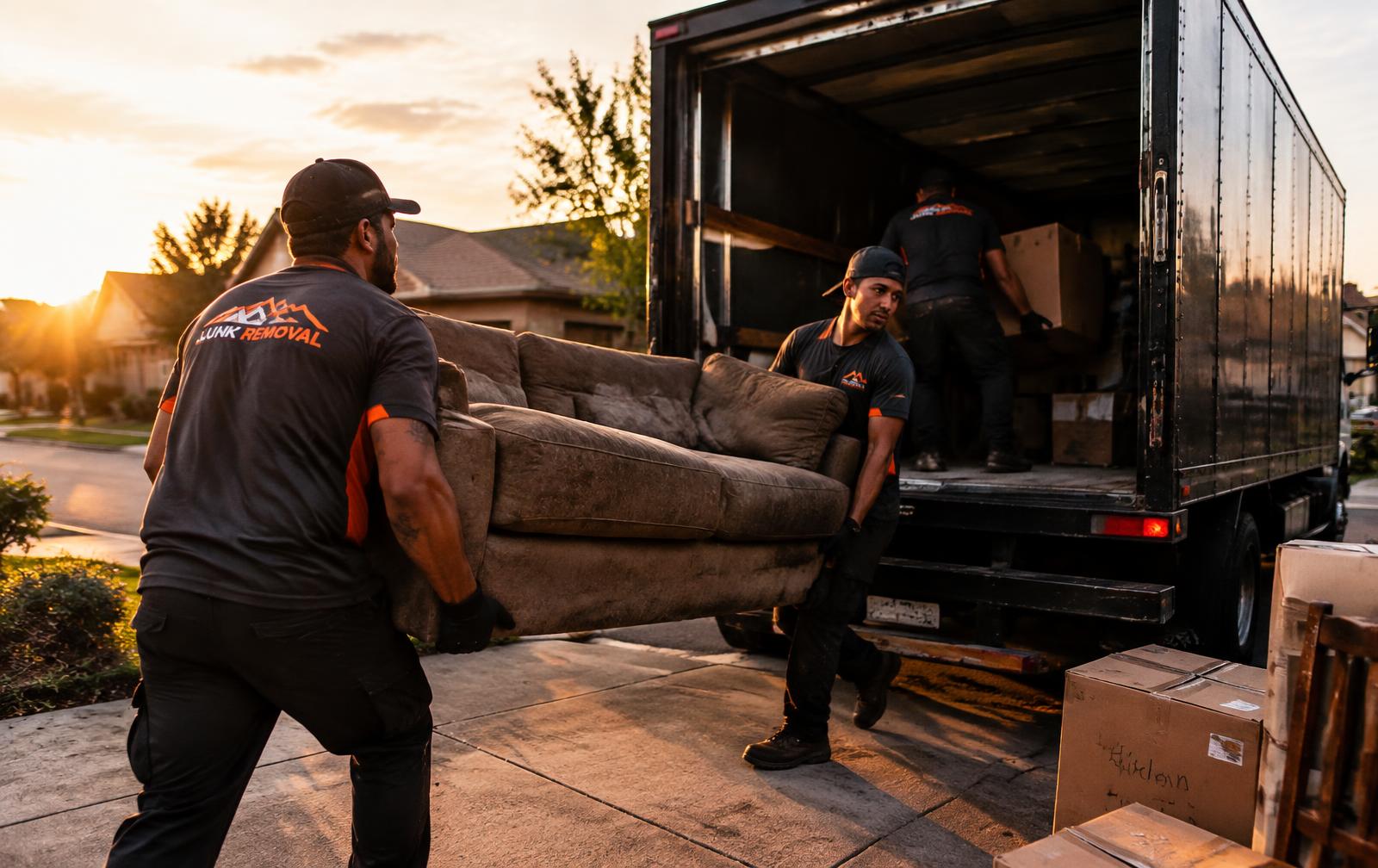 Junk removal crew loading a truck
